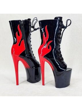 Bulls Open Toe Flame Platform High Heel Mid Calf Boots